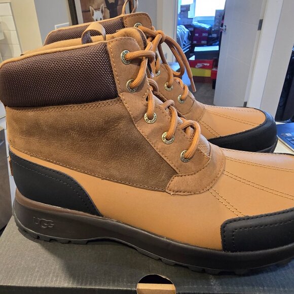 NEW MENS SZ 12 CHESTNUT UGG EMMETT 1115834 LEATHER WATERPROOF WINTER DUCK BOOTS - Picture 12 of 15